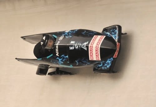 A Team USA bobsled mid-run