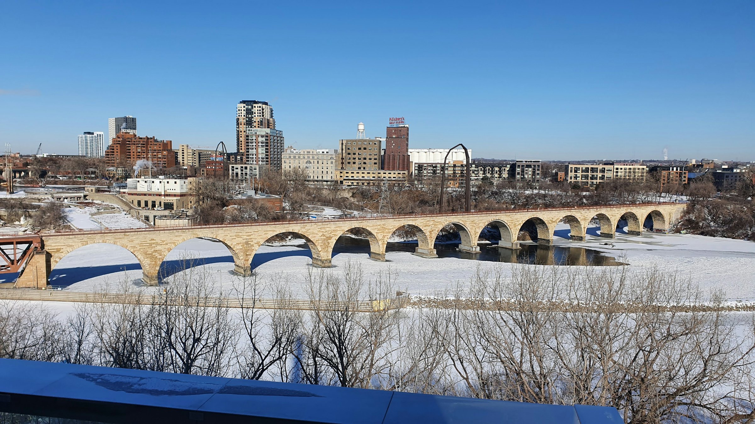The Stone Arch Bridge in Minneapolis in winter