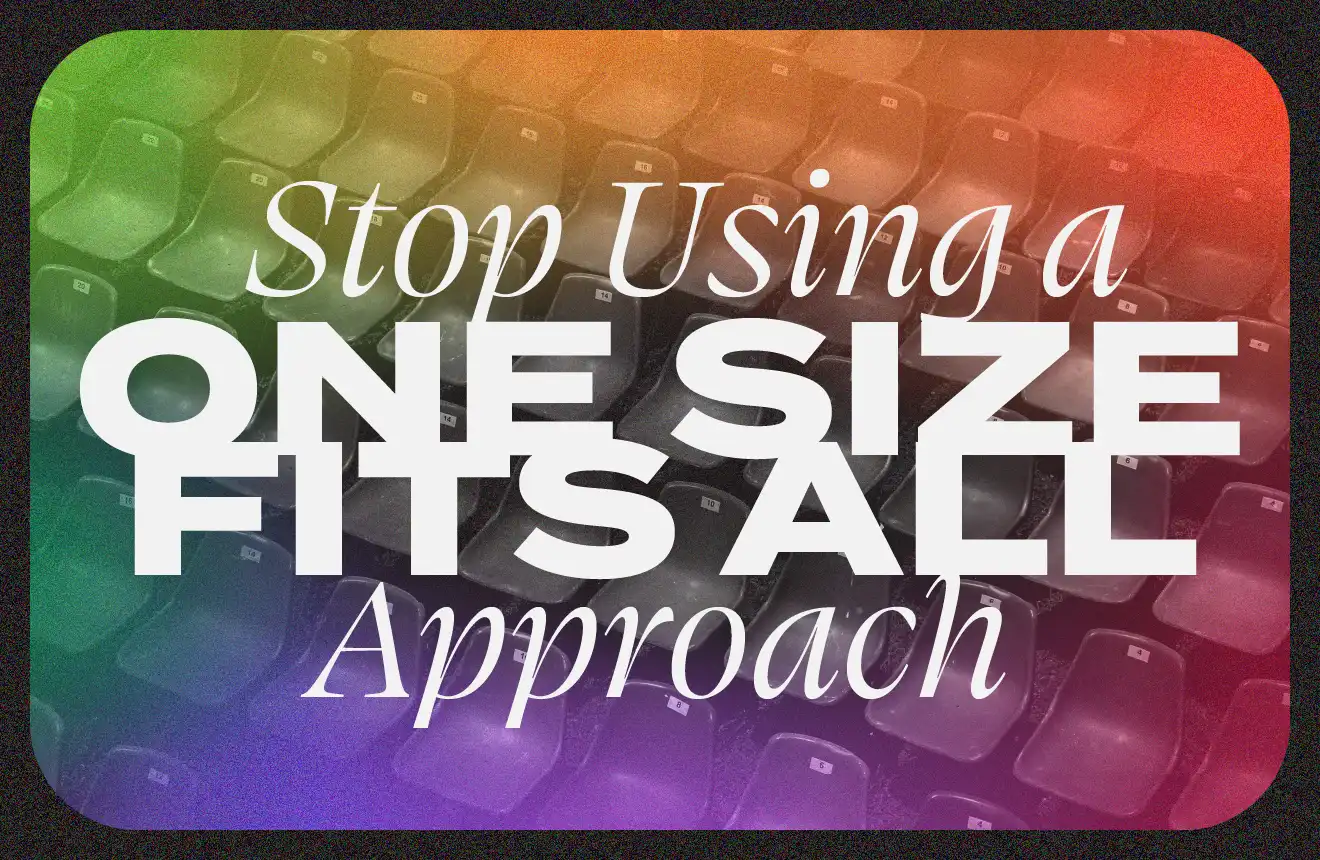 mb-blog-stop-using-a-one-size-fits-all-approach-healthcare-marketing-1x Abstract rainbow colored background with text on top: Stop Using a One Size Fits All Approach