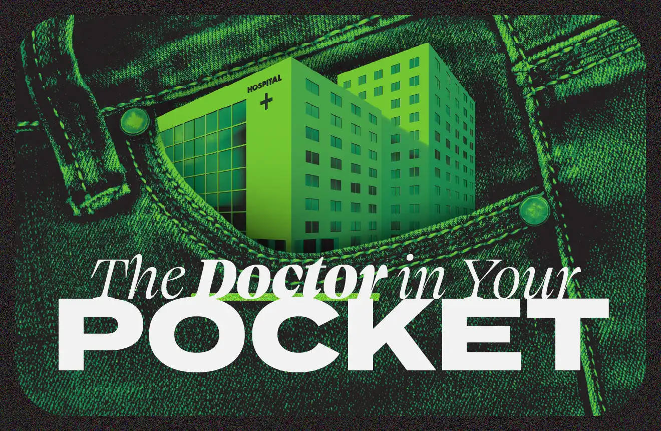 mb-blog-the-doctor-in-your-pocket-1x abstract illustration with text overlayed on it with the words: The Doctor in Your Pocket