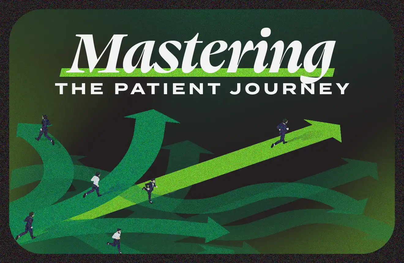 mb-blog-mastering-the-patient-journey-1x Mastering the Patient Journey type on top of an illustration of patients on different journeys represented by arrows going in different directions