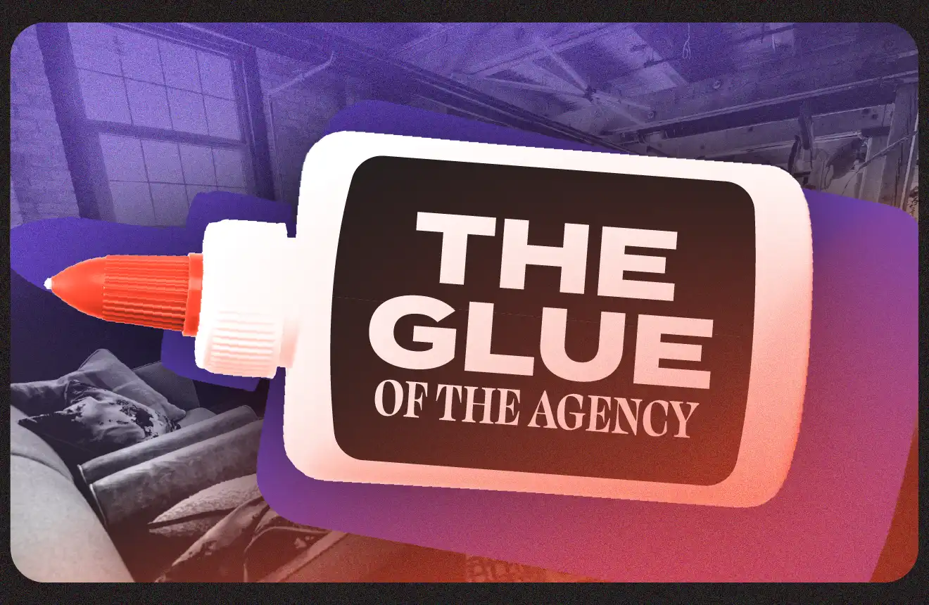 Illustration of a bottle of glue with the words the glue of the office